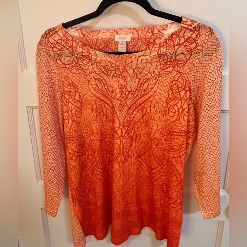 Chico's Vibrant Red-Orange Long Sleeve Top